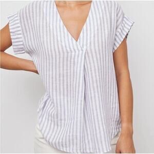 RAILS Short Sleeve Sz L Nala linen blend blue‎ iris stripe Lightweight Nautical